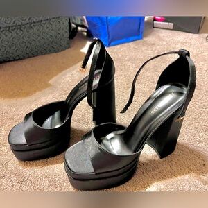 Azalea Wang Black Platform Heels with Ankle Strap
